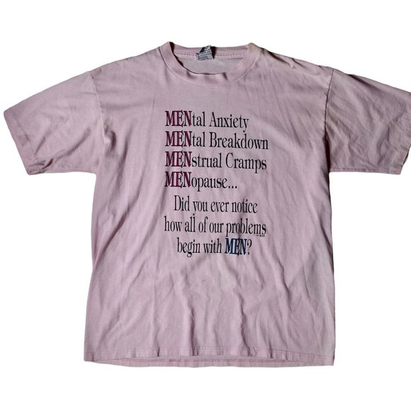 Cal Cru Tops - Cal Cru Pink Single Stitch Adult Large Vintage 1994 X-it! Men Problems Quote